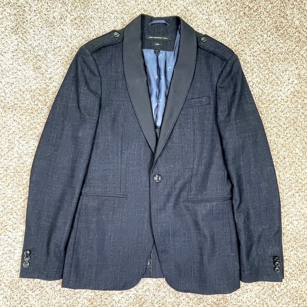 John Varvatos Luxe Midnight Navy Blazer 36R One Button Sport Coat Jacket Epaulet